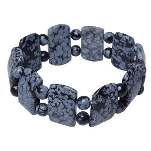 Avika Natural Energized Snow Flake Obsidian Broad & Bead Bracelet