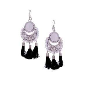 Avika Women's Oxidized Metallic Earring Set with Black thread