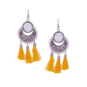 Avika Women's Oxidized Metallic Earring Set with Yellow thread
