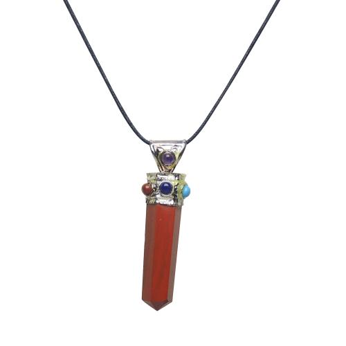 Avika Natural Red Jasper Point Pendant With Seven Chakra
