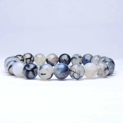 Avika Natural Dyed Black Dragon Vein Agate 8 mm Bead Stone Bracelet For Unisex